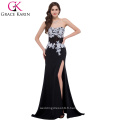 Grace Karin Sweetheart Encolure en mousseline de soie Longueur au sol en dentelle Sexy Split Open Leg Black Prom Dress CL7519